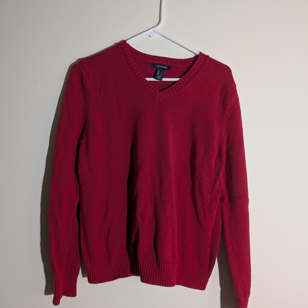 Lands' End V-Neck Sweater in Bold Red